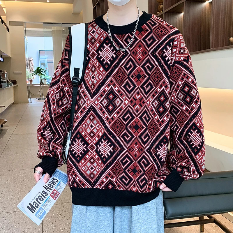 Pull Homme 2024 Fall Winter High End Wool Sweater Men Thick Warm Mens Christmas Jumper Korean Fashion Argyle Pullover 241106