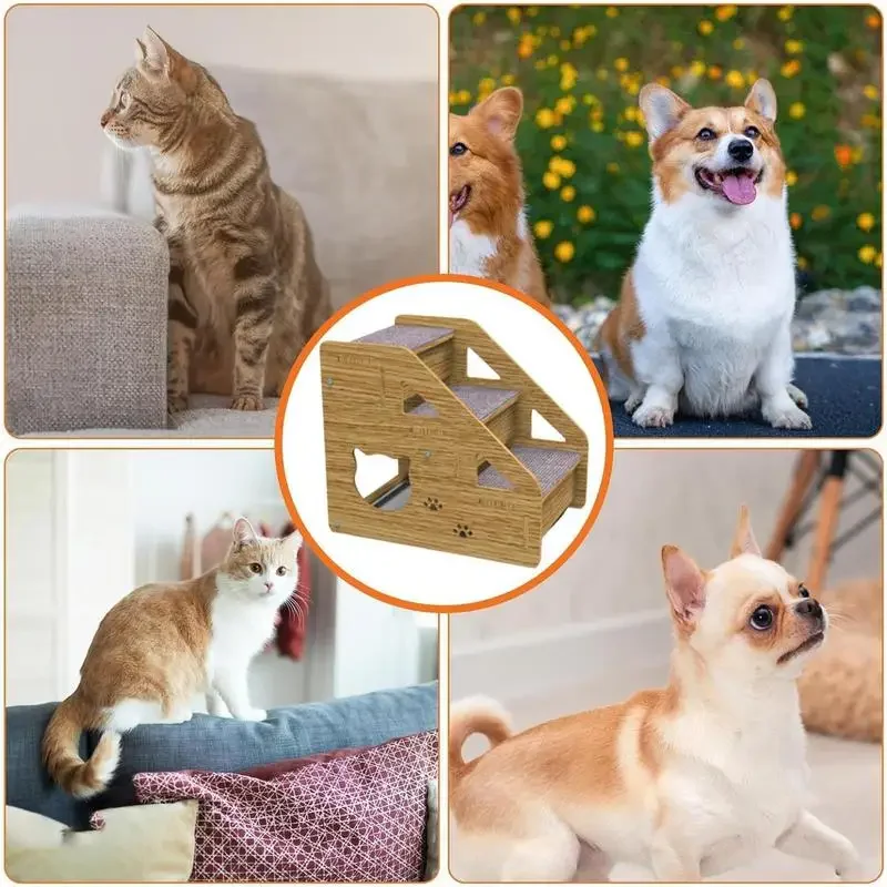 Pet Stairs For Couch 3-Level Wood Pet Stairs & Ramp For Medium/Small Dogs Old Cats Dog/Cat Ladder Wood Non-Slip For Beds And