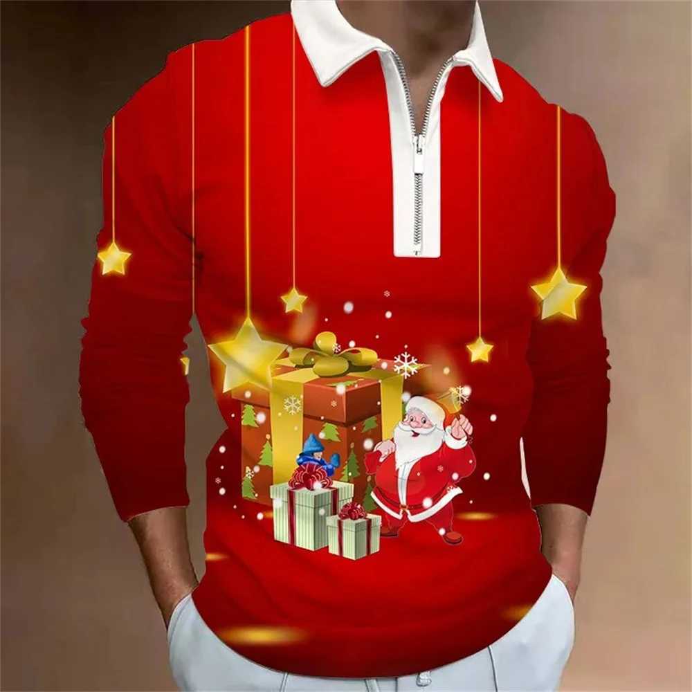 Christmas Collection Prints T-shirt Mens Porosity Collar T-shirt Mens Top Strt Harajuku Zipper Mens Long Sve T-shirt W241106