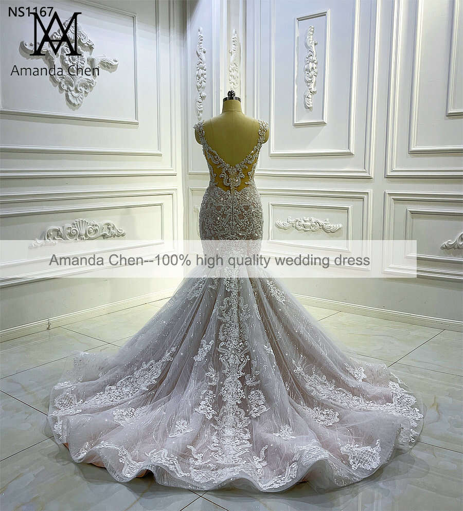 Champagne Lace Mermaid Wedding Dress