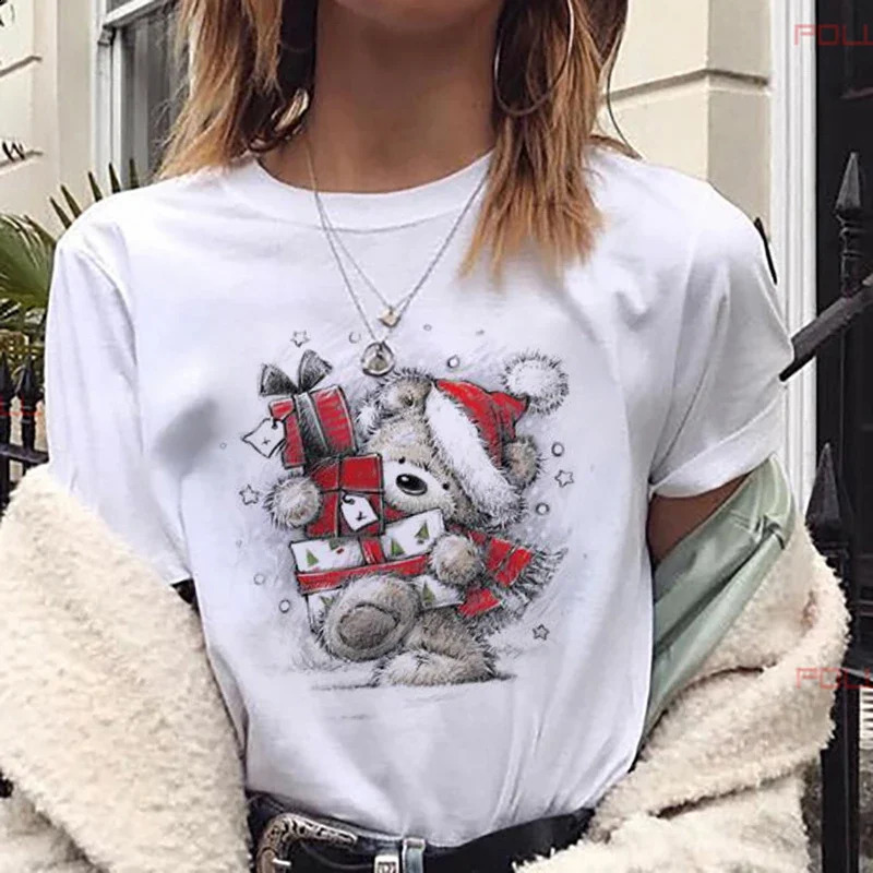 Santa Clau T Shirt Women Fashion Christmas Harajuku Cute Tshirt White Suitable All Seasons Tops Clothing 241029
