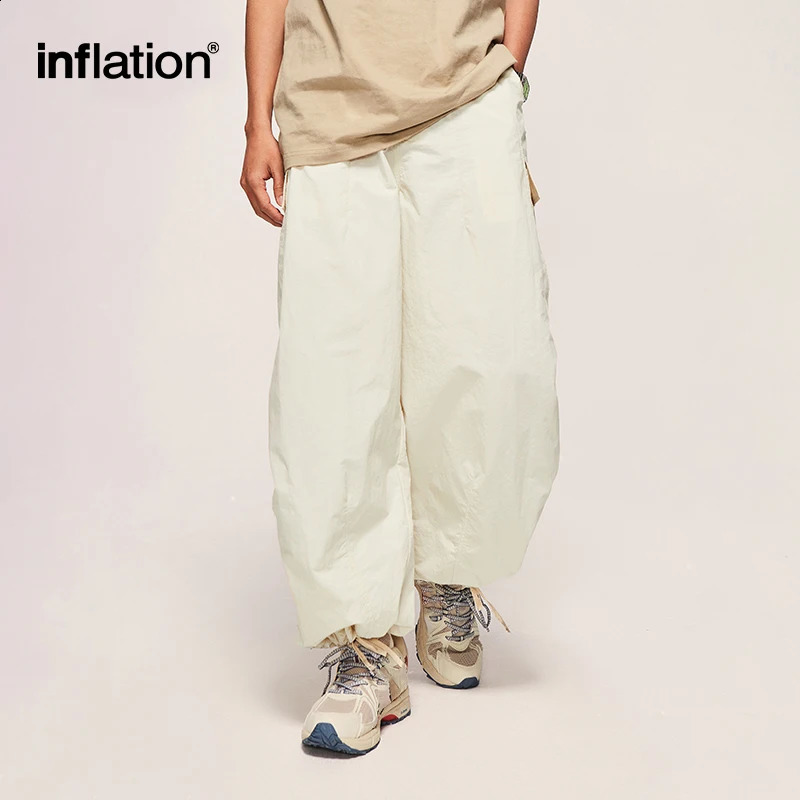Inflatable Classic Parachute Cargo Pants Loose Fit Wide Legs Trouser Unisex Luggage Trouser 241031