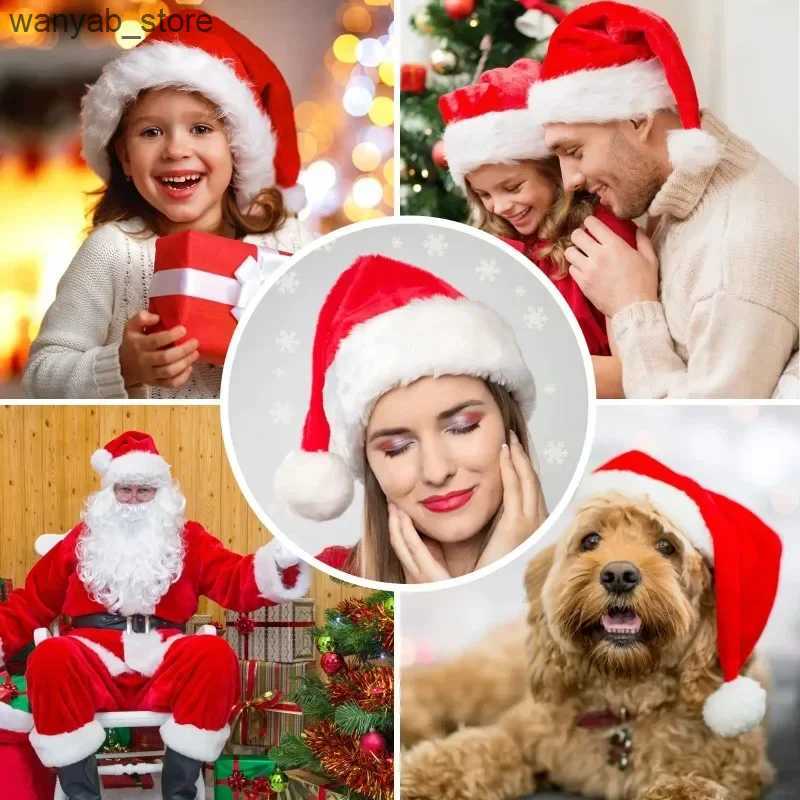 Wide Brim Hats Bucket Hats 5/1PCS Thickened Plush Christmas Hat for Adults Kids Soft Velvet Santa Claus Caps Hats Xmas New Year Festival Party Decor G