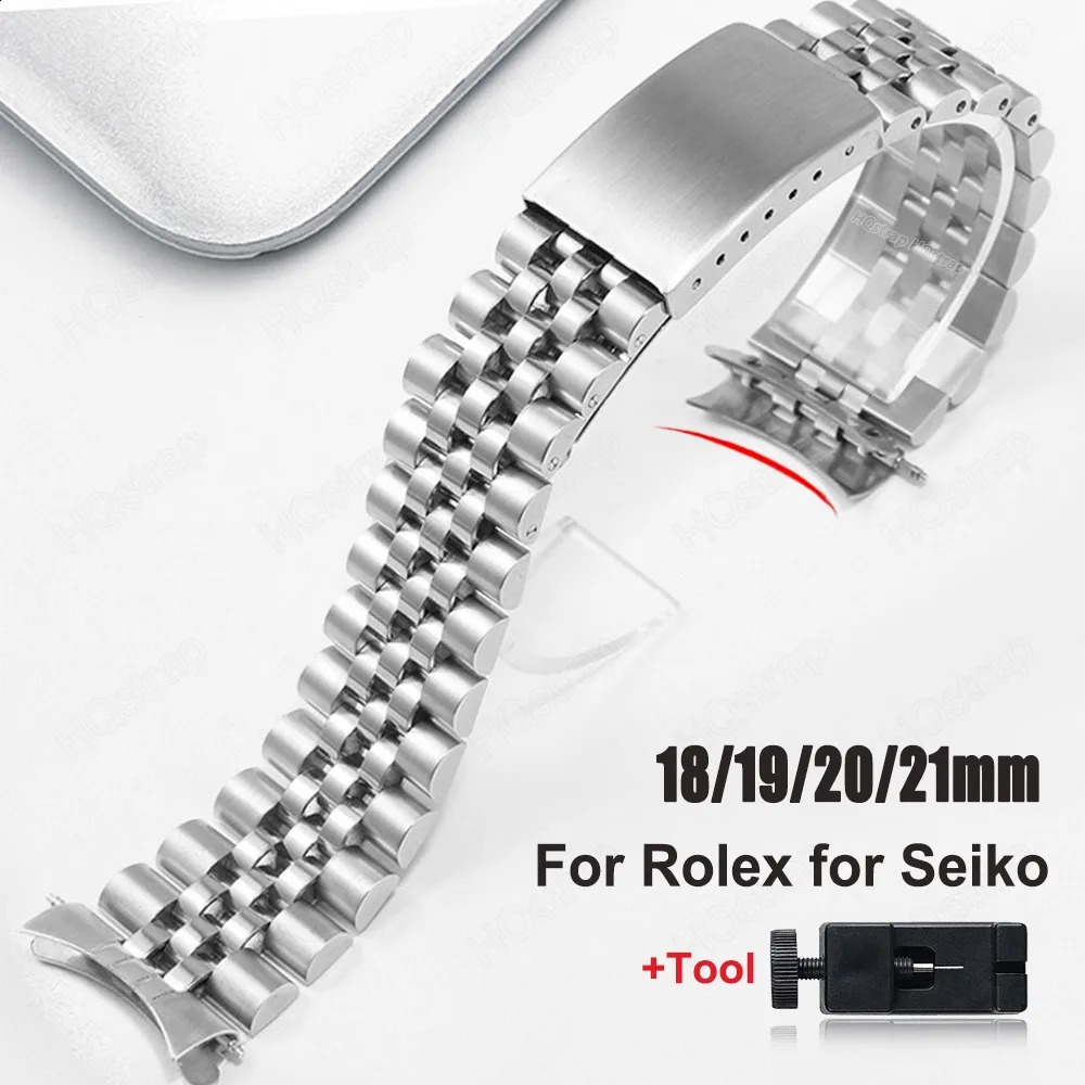 Solid Steel Strap for Rolex Watch B8mm 19mm 20mm 21mm Bracelet Folding Buckle Metal Watchband Curved End y 241105