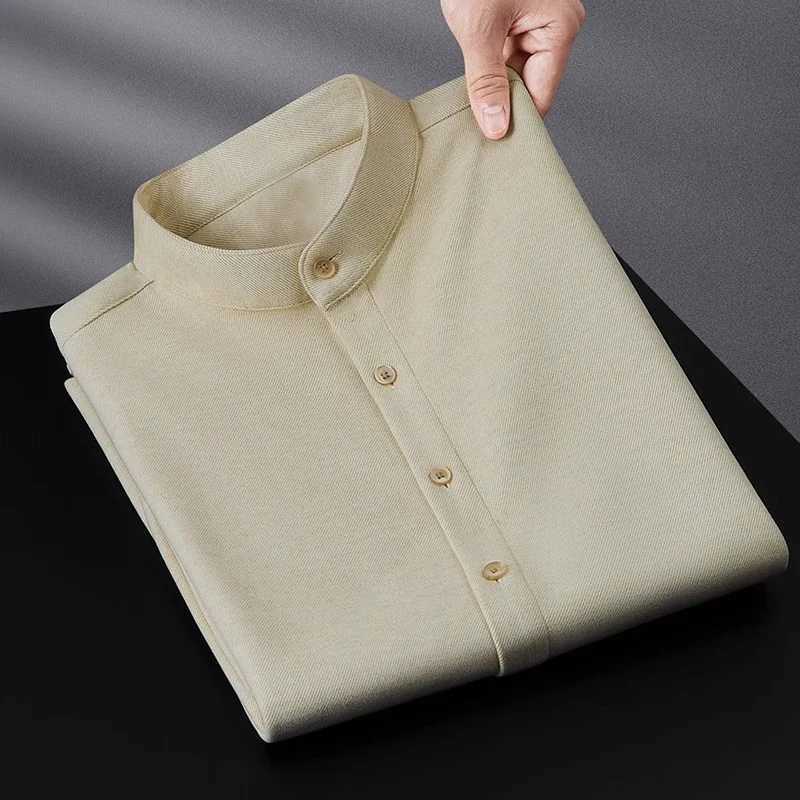 Mens autumn winter trendy stand up collar thick full matching T-shirt mens casual solid Sve ultra-thin floral top W241106