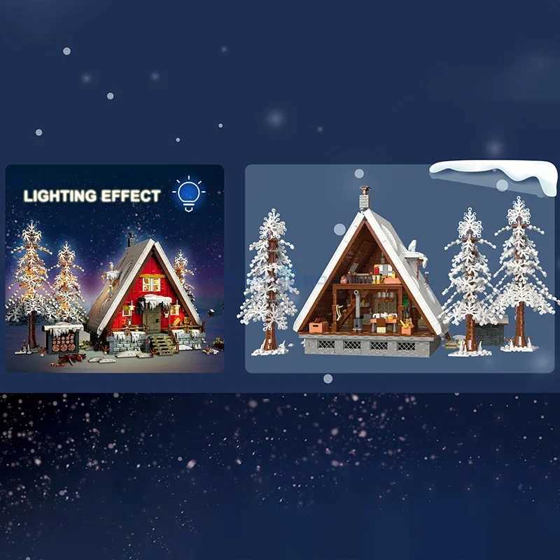 Blocks Santa Claus Hut Model Building Block MOC 89141 Wooden House Brick Snow Winter Forest Landscape Modular Building Toy Set Christmas GiftY241106MN