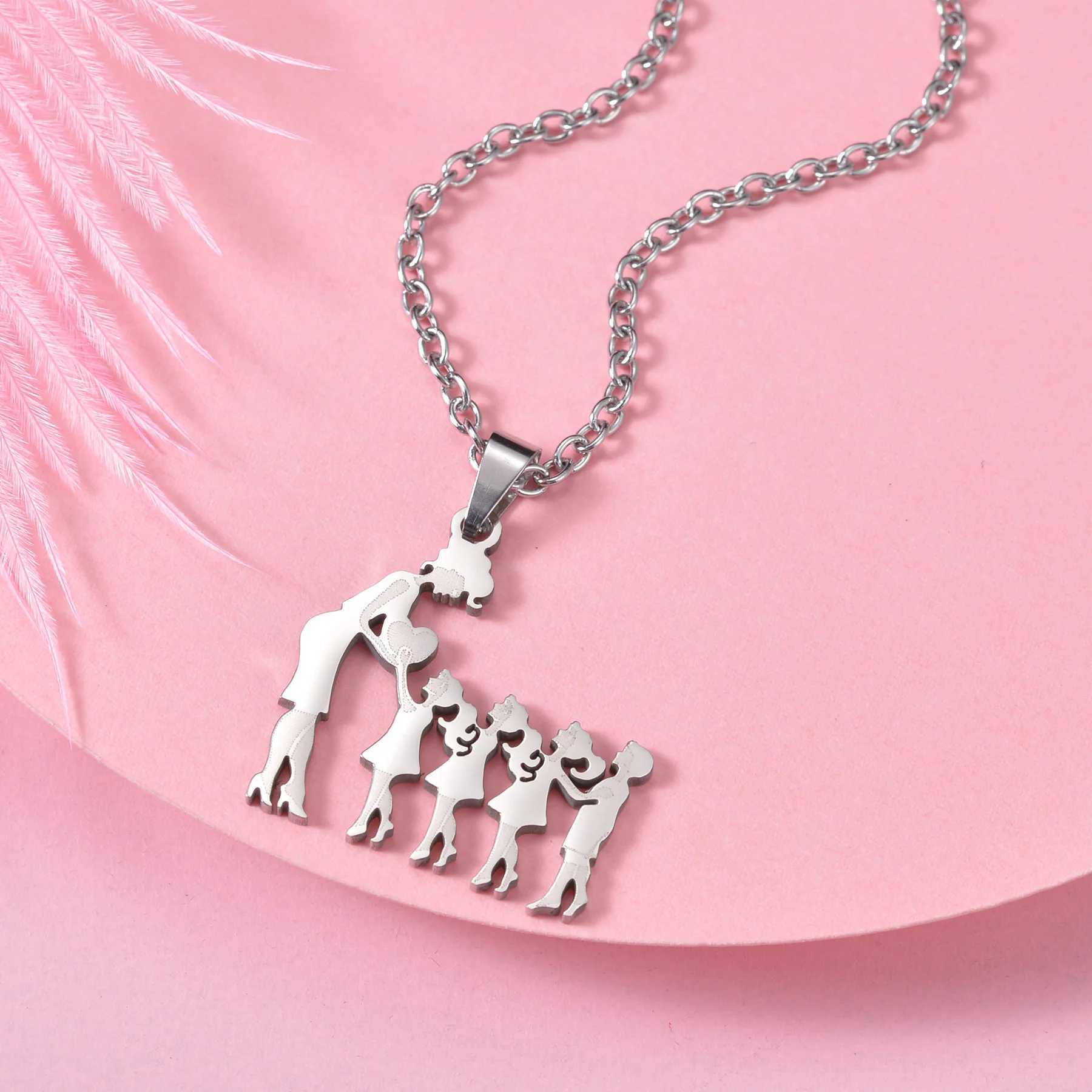 Mother and Child Family Stainless Steel Necklace Silver Mtiples Childrens Pendant Necklace Jewelry Mothers Day Gift X241106