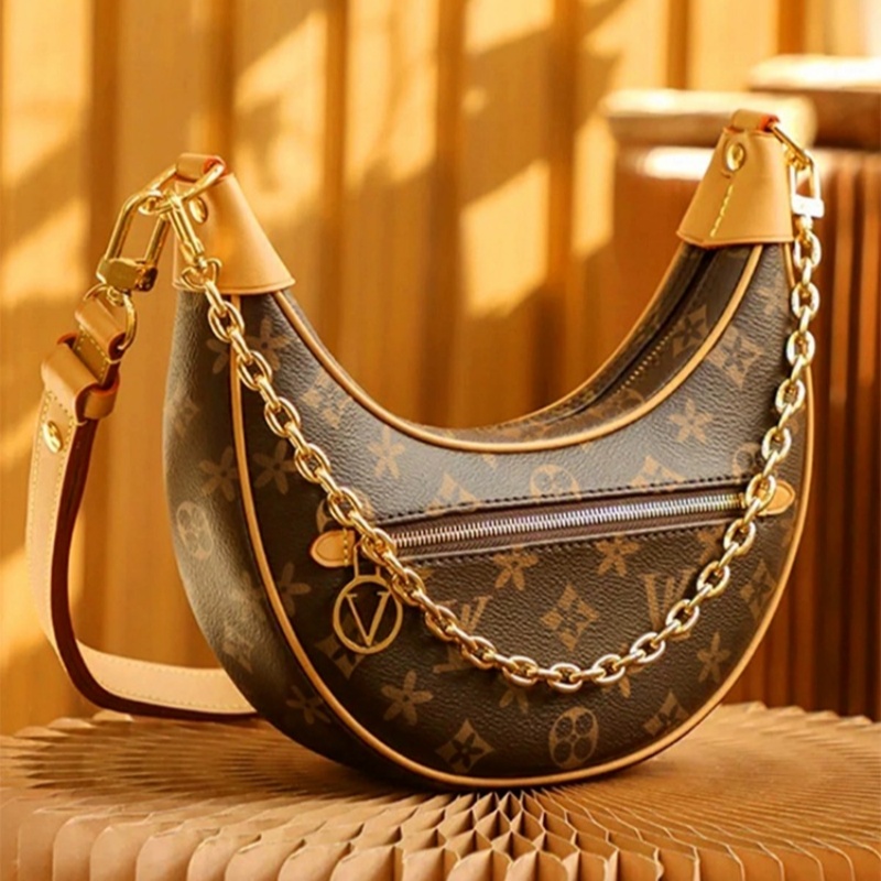 top luxury designer loop handbag women halfmoon croissant crossbody sleek design leather chain shoulder bag classic hobo purse luxury brand wallet