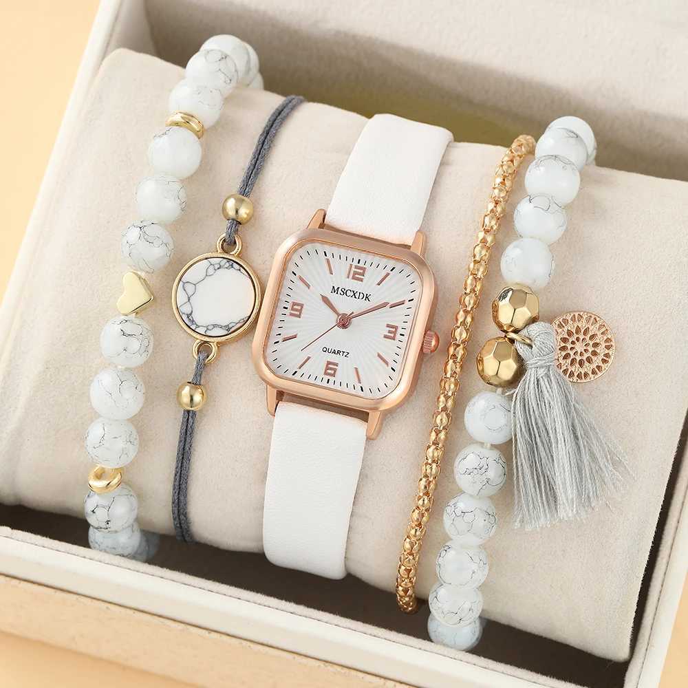5-piece Wen Fashion Watch Casual Bracelet Watch Set Leather Simple Dial Quartz Watch X241106