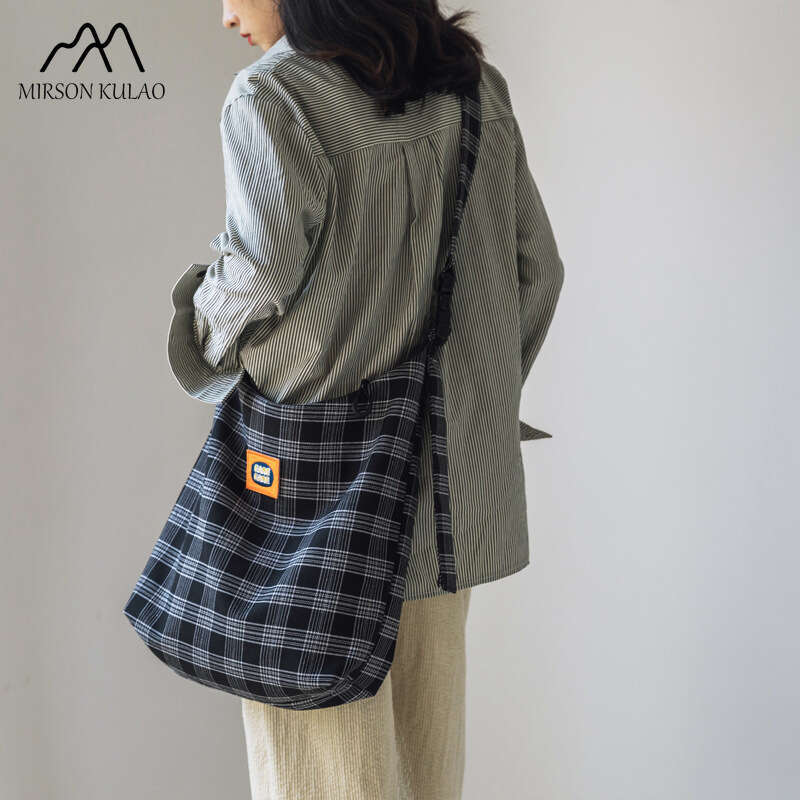 Designer Style Canvas Lazy Day Crossbody Korean Version Of Everything Checked Cloth Bag