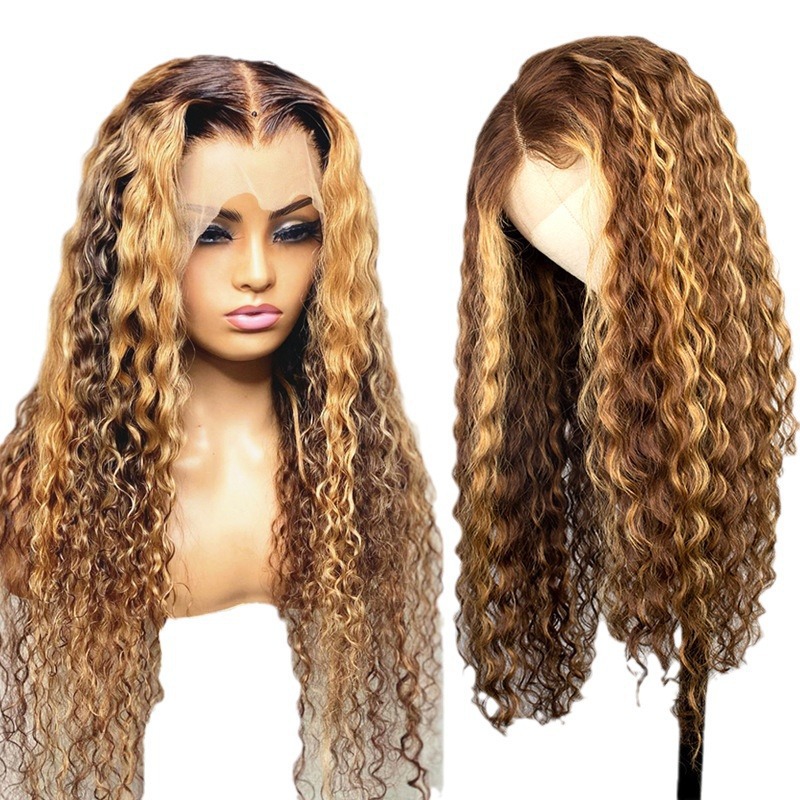 Fashion human hair lace front wigs long curly hair African small curly synthetic fiber headpiece wig