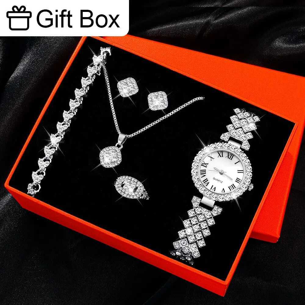 6-piece set of luxury watches necklaces earrings rhinestones fashionable watches womens casual watches gift boxes for womens watches X241106