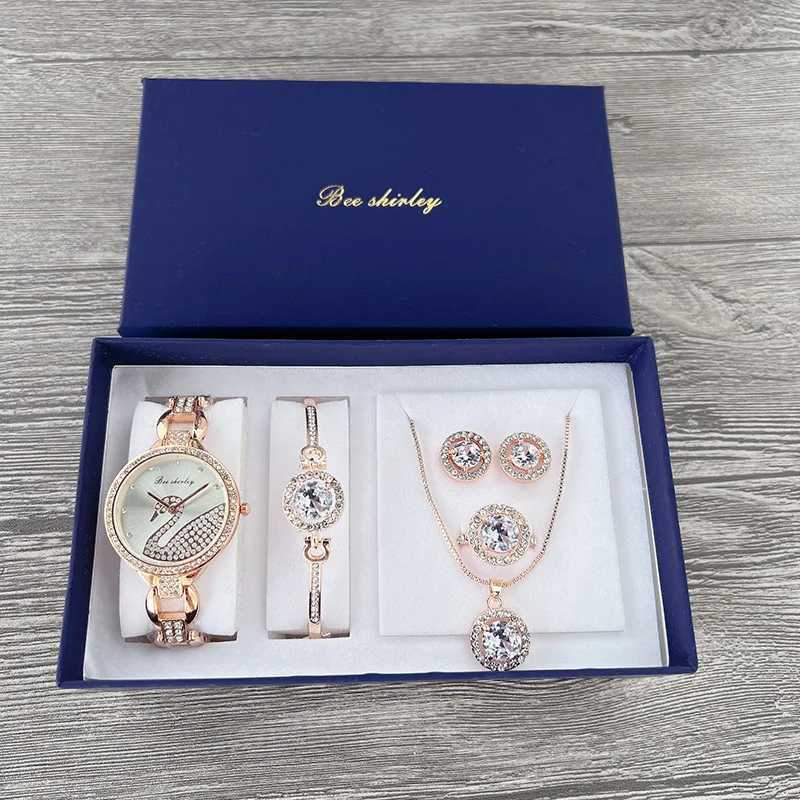 Wens Watch Swan 5pcs Fashion Quartz Watch Bracelet Box Wens Watch Set Jewelry Set Luxury Diamond Birthday Gift 10000 X241106