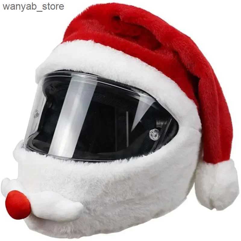 Wide Brim Hats Bucket Hats Santa Cycling Helmet Christmas Motorcycle Helmet Cover Full Face Safe Hat Santa Claus Racing Cap Merry Christmas Decor L240