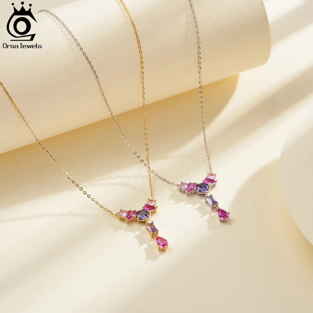 ORSA JEWELS 925 sterling silver Y-shaped 4A cubic zirconia pendant necklace womens handmade necklace party jewelry gift EQN74 241106