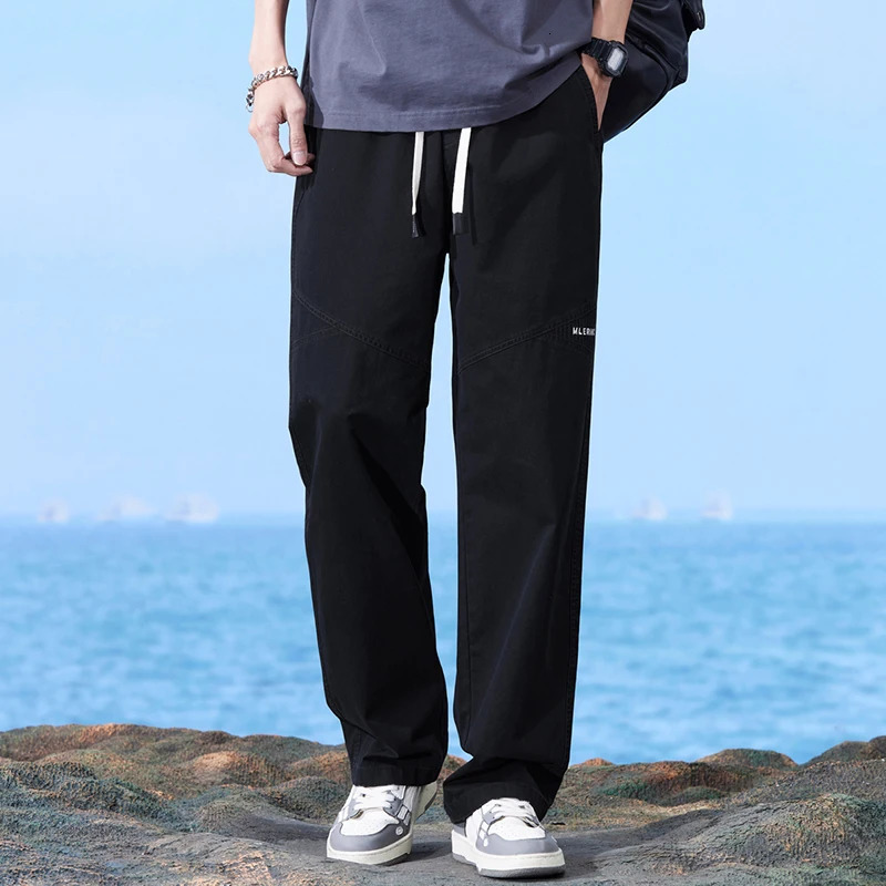 Summer Autumn Cotton Casual Cargo Pants Thin Straight Tube Loose Wideleg Leisure Trousers Men 241104