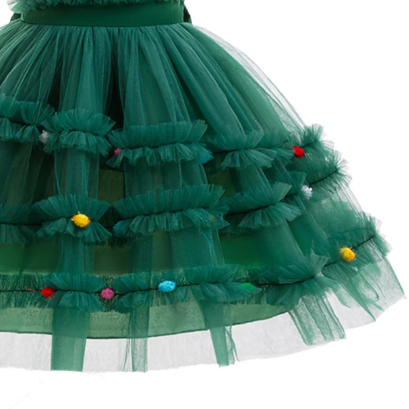 Christmas Girls Bow Polka Dot Applique Mesh Fly Sleeve Princess Dress School Party Fashionable Solid Color Evening Dress 241106