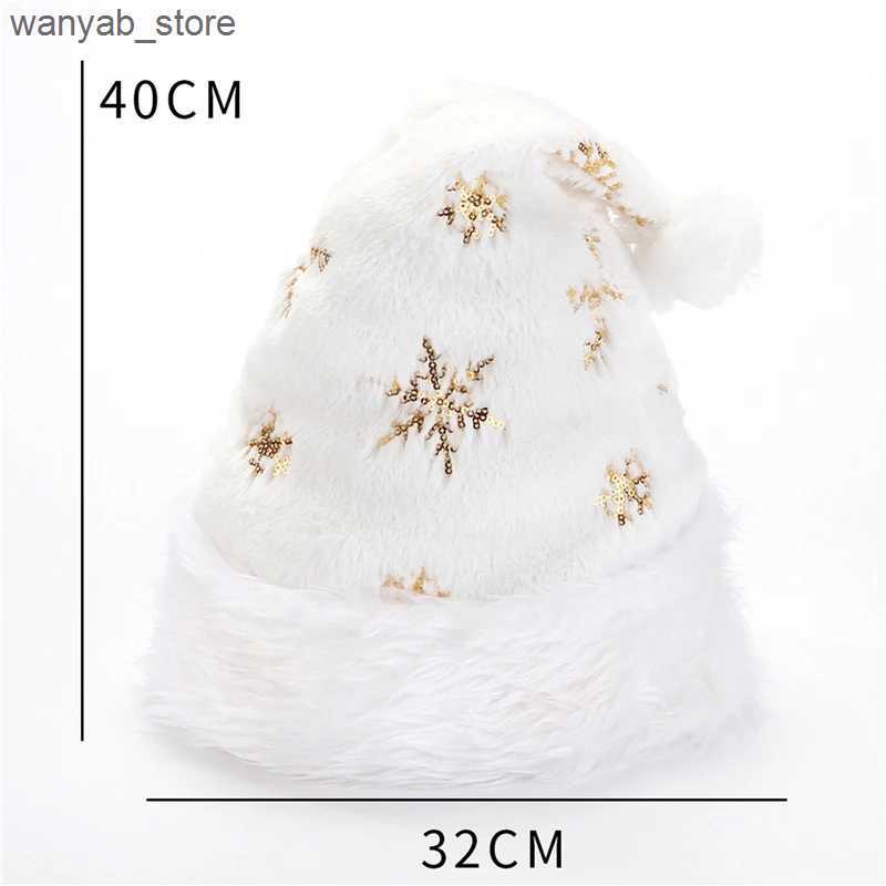 Wide Brim Hats Bucket Hats White Plush Christmas Hat Gold Silver Sequins Snowflake Embroidered Santa Hats Caps For Xmas Home Party Decor Navidad Gifts