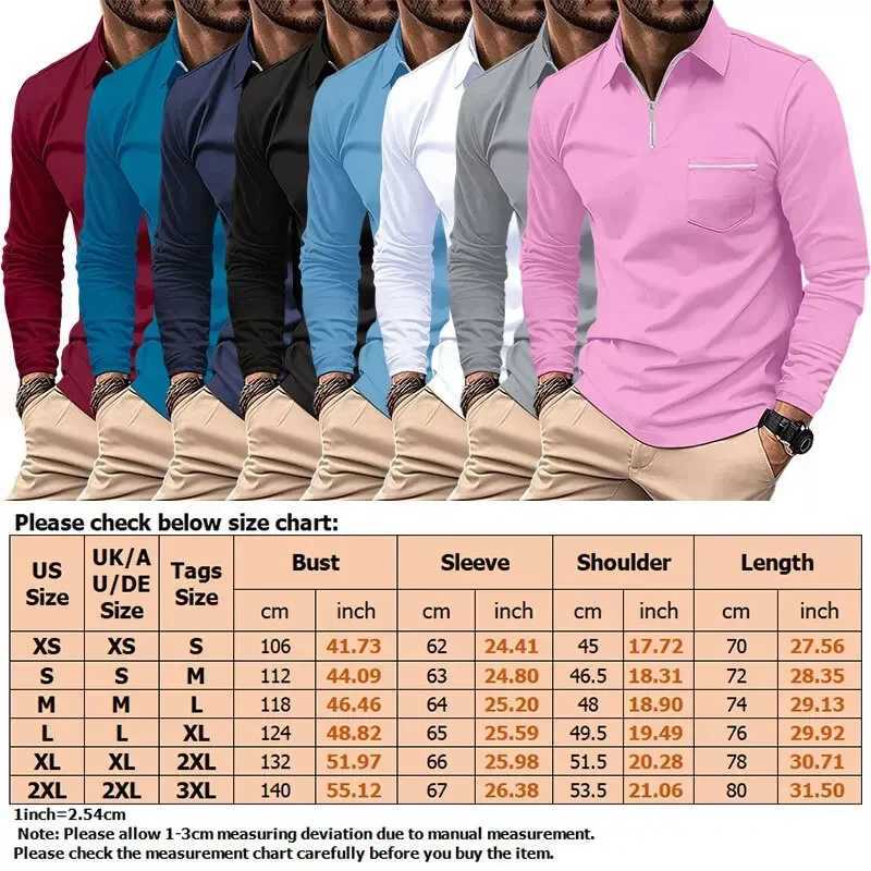 Mens Fashion Shirt Autumn Long Sve Collar Zipper Pocket Business Casual T-shirt Pullover Strt Wear XS-XL W241106