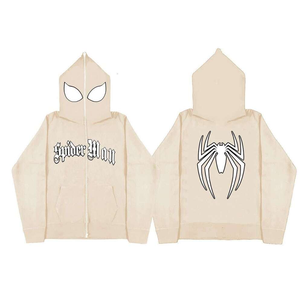 shanshi spider hoodie Y2K Gothic Spider Printed Full Zipper Hoodie Streetwear with Velvet Loose Hip Hop Clothing Top for Men hoodie