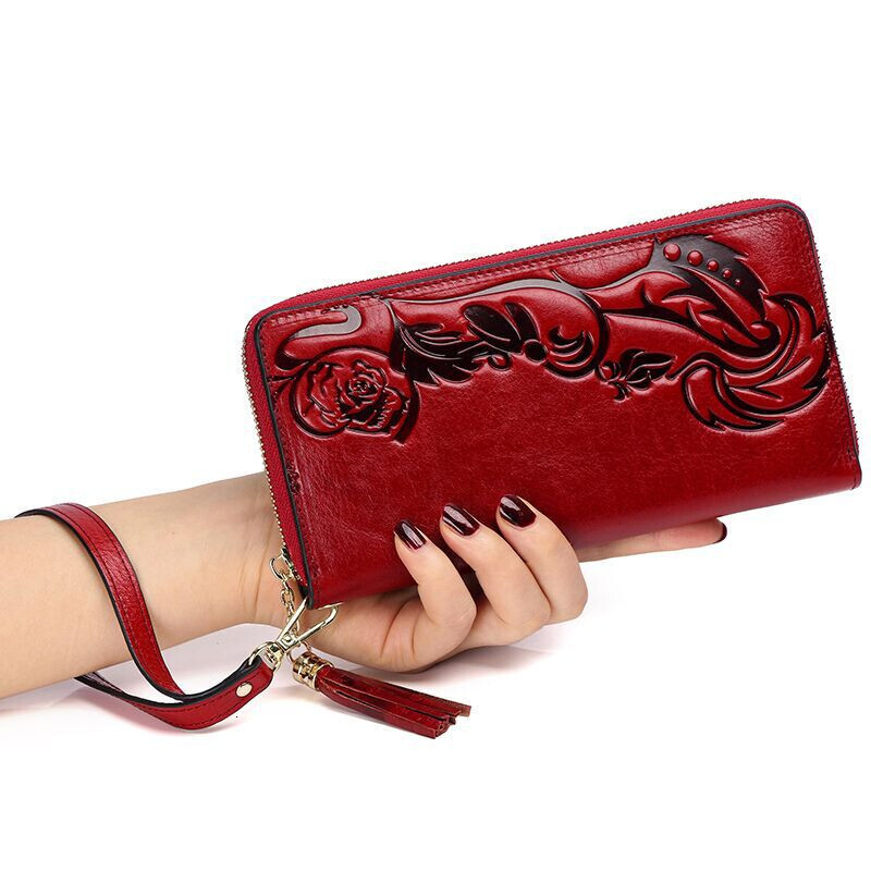 Women's wallet retro genuine cowhide wallet designer 3D wallet women's handbag