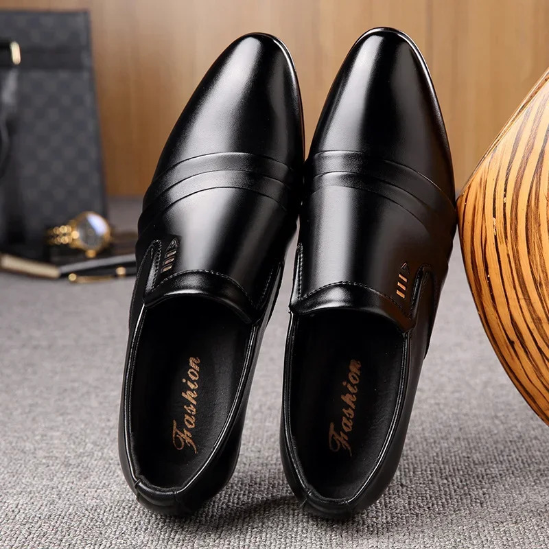 Mens Dress Shoes PU Leather Fashion Men Business Dress Loafers Pointy Black Shoes Oxford Breathable Pointed Formal Wedding Shoes 241106