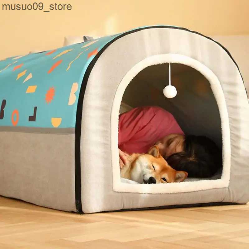 kennels pens Detachable dog bed washable dog bed anti slip dog house comfortable pet nest with detachable mat semi enclosed geometric structure L24091
