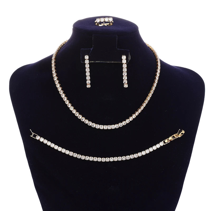 Jewelry Set Sparkling Transparent Elegant Necklace Bracelet Ring Earring Set Fashion BN8954 Retro Accessories 241106
