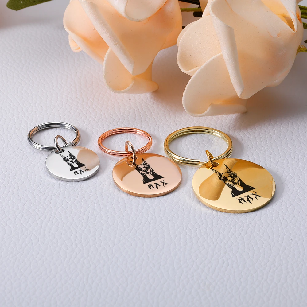 Personalized Doberman Dog Tags Collar Anti-Lost ID Dogs Customized Nameplate Pet Collars Tags Free Engraved for Puppy Supplies