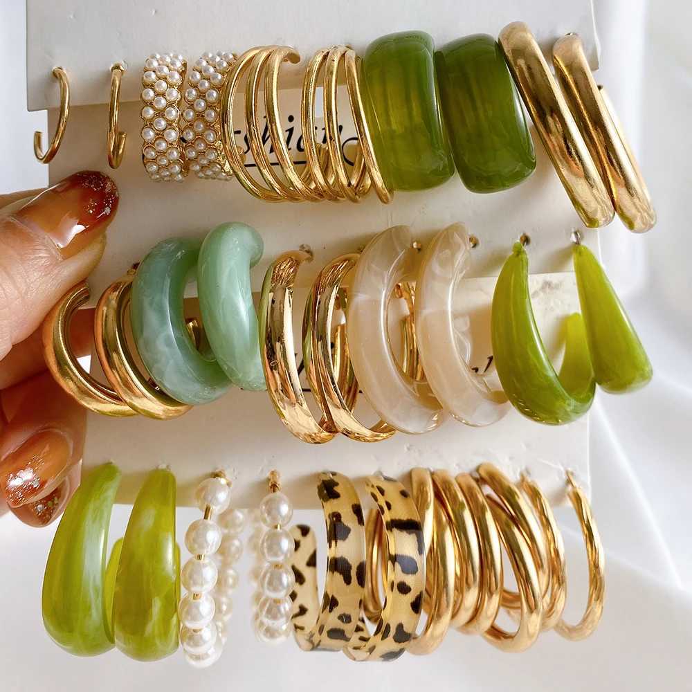 3 sets/pack of Bohe resin acrylic ring earrings set suitable for warm girls women Gitli retro pearl leopard round earrings jewelry X241106