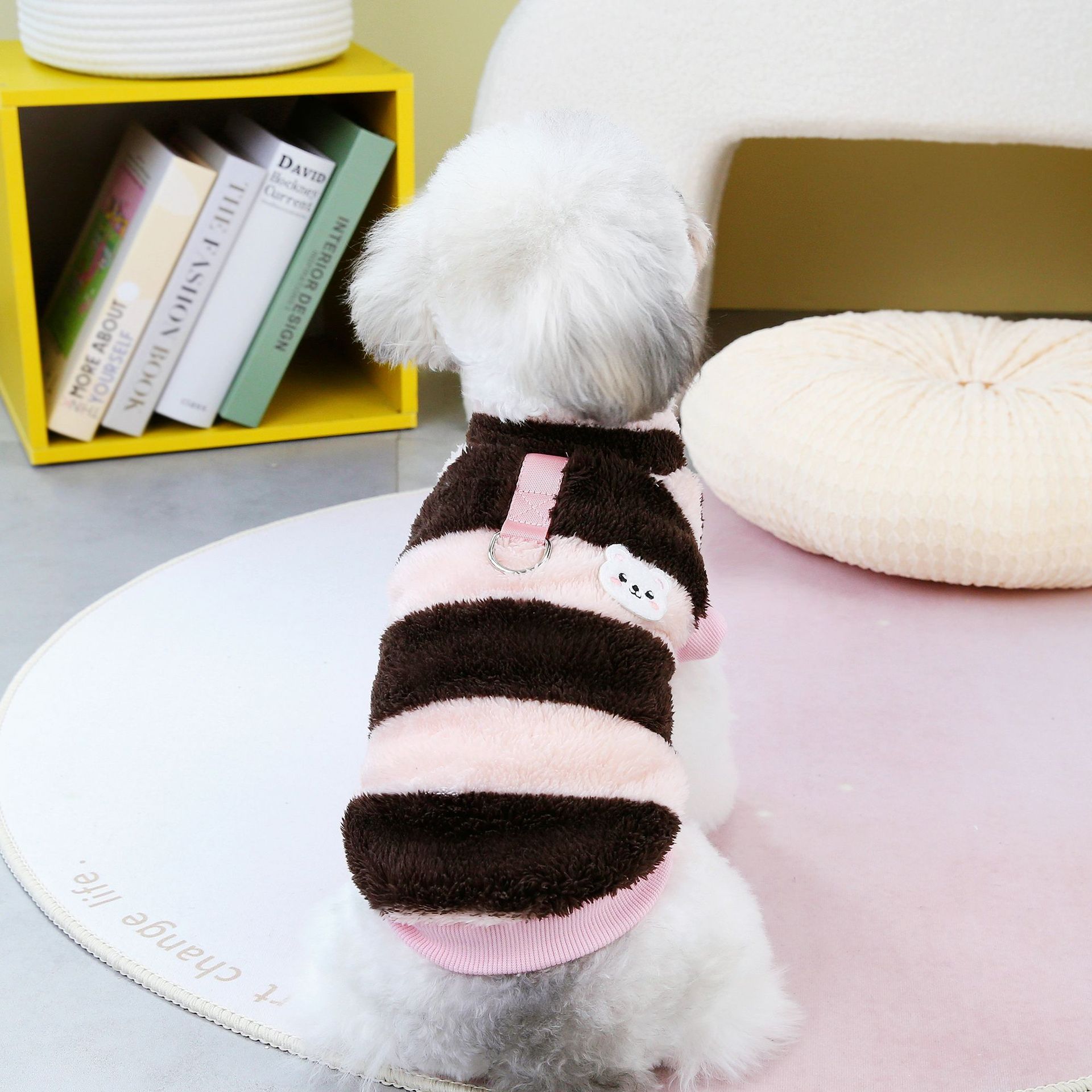 Dog D ring Clothes Fashion Design Striped Dog Fleece Clothes Autumn Winter Pet Clothing