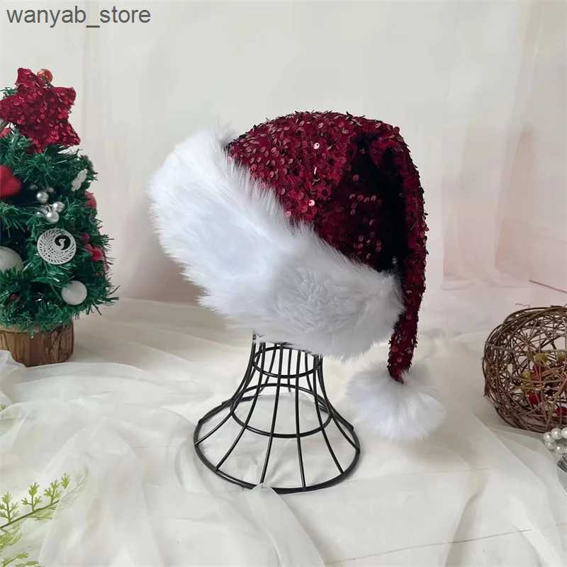 Wide Brim Hats Bucket Hats Colorful atmosphere hat Christmas Sequin Hat for Adults Solid Color Sparkle Santa Cap Party Christmas Home Decor 31*47cm L2