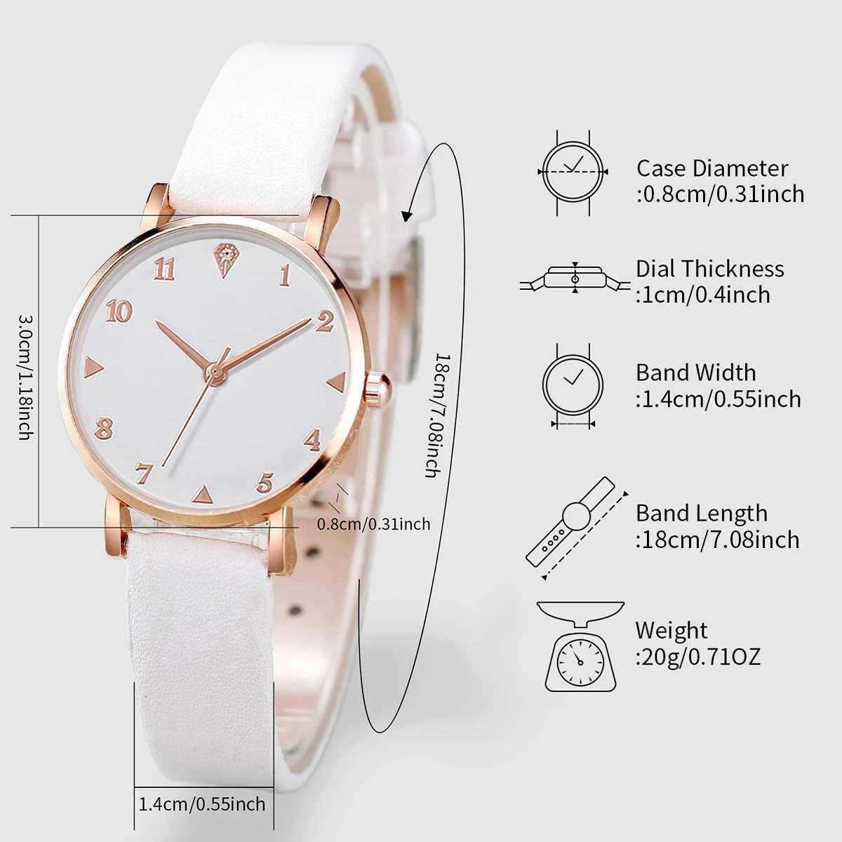 6-piece/set fashion leather strap quartz watch and diamond jewelry set X241106
