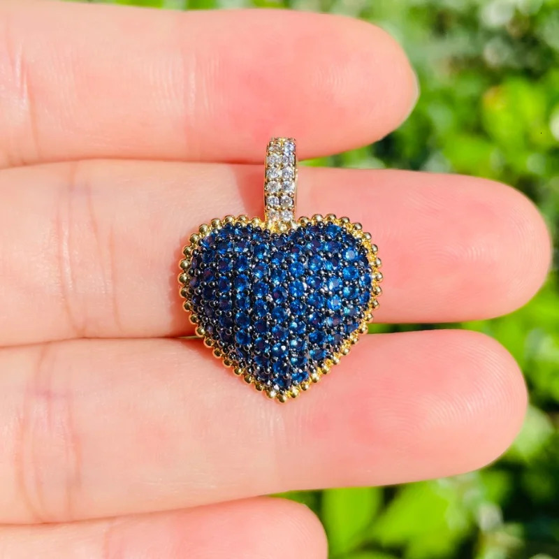 5 pieces of blue green purple red zirconia Pave charm exquisite heart-shaped pendant womens bracelet necklace handmade jewelry accessories 241106