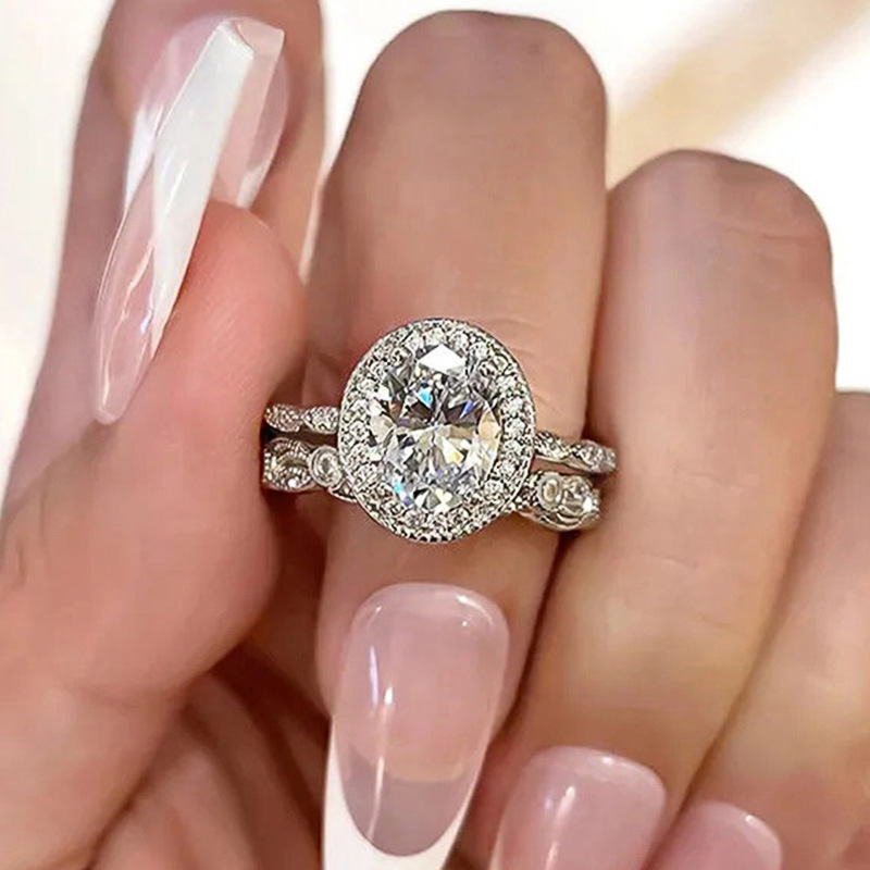Handmade Wedding Rings Vintage Jewelry 925 Sterling Silver Fill Oval Cut White Topaz CZ Designer Diamond Gemstones Eternity Party Women Bridal Couple 