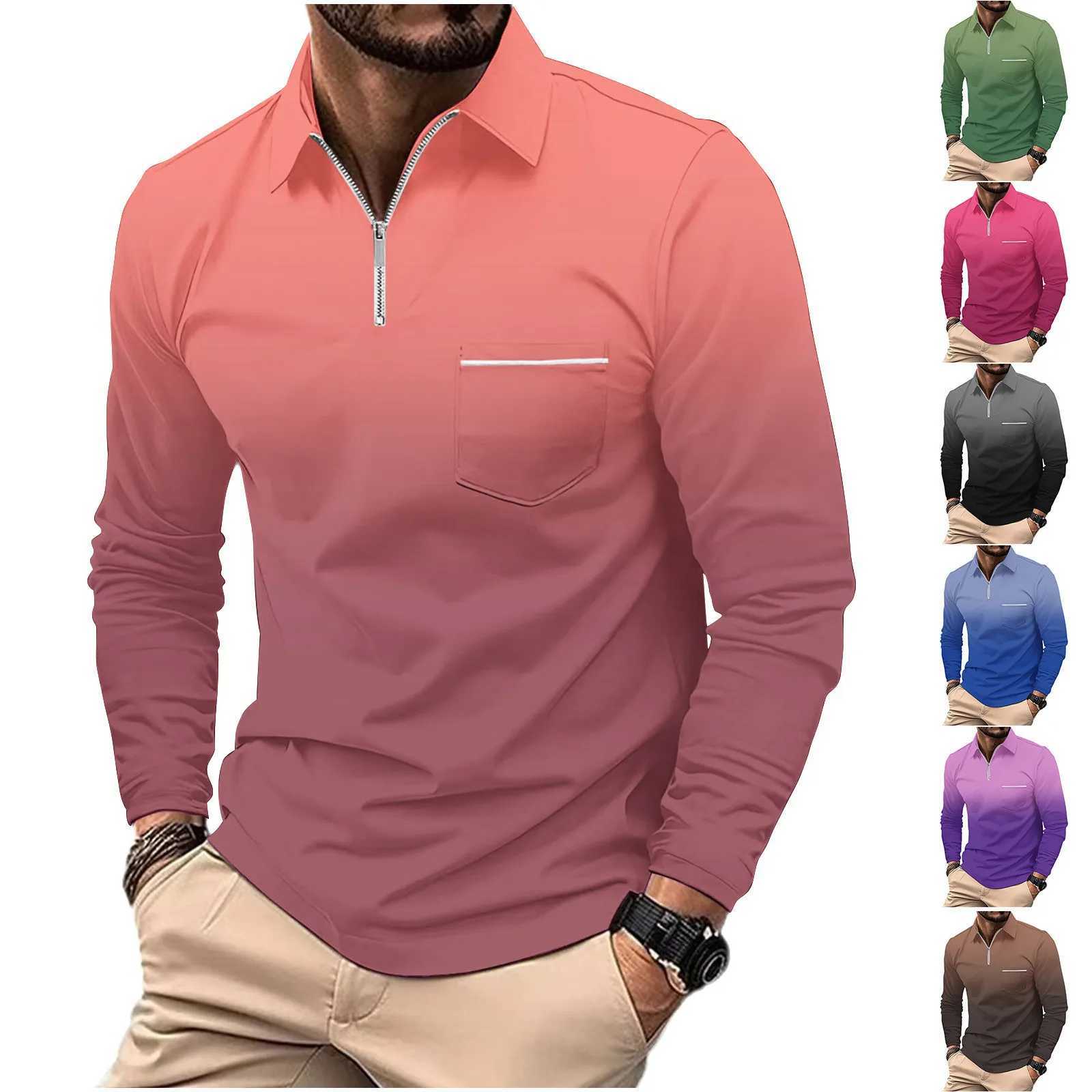 Spring and Autumn Mens Sports Long Sleeve Sve Collar Colorful Shirt Quty Slim fit Knitted Zipper Pocket Shirt W241106