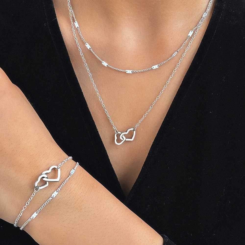 Stainless steel jewelry set high-end and atmospheric bracelet necklace double chain design jewelry set X241106