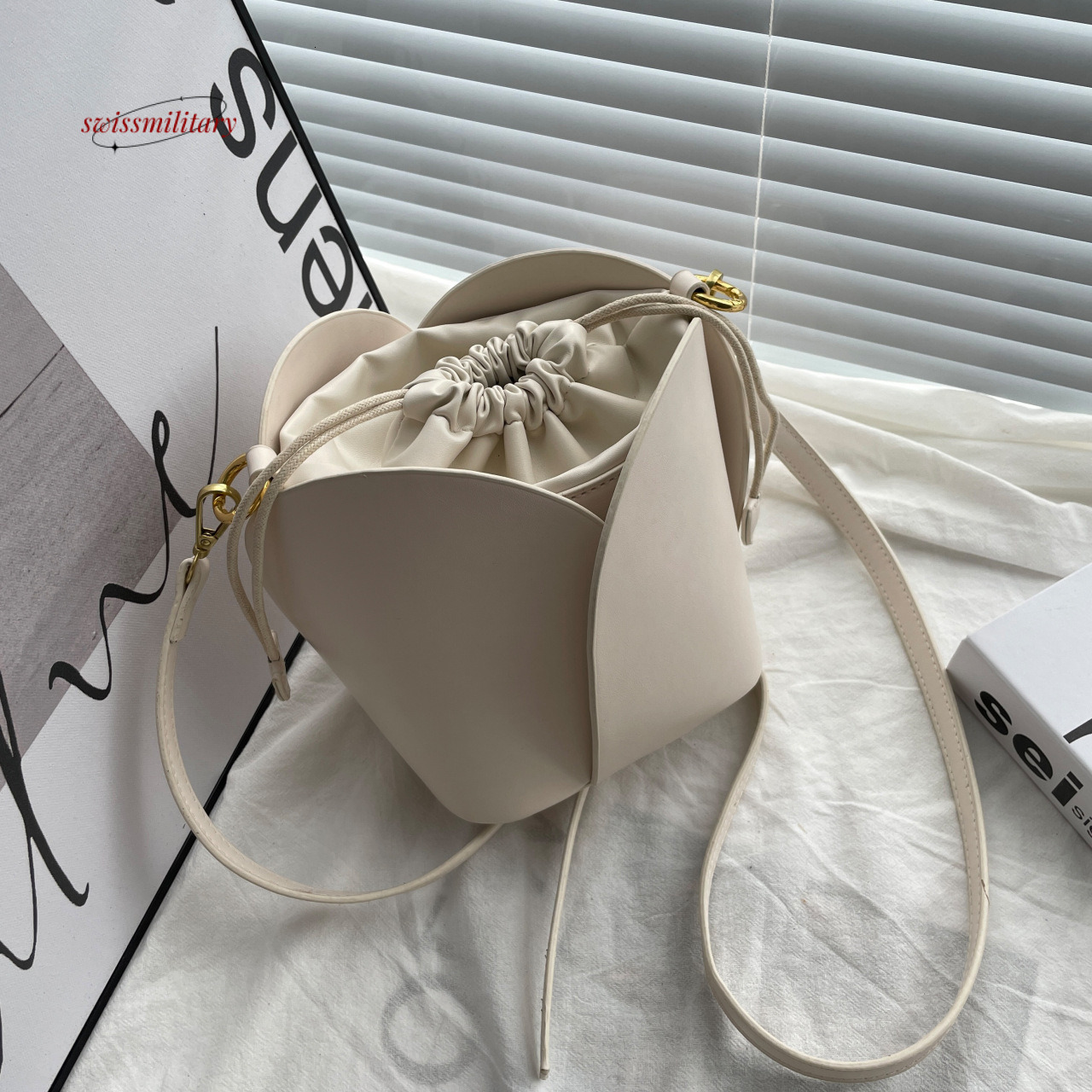 Daily commuting flower bucket niche design, one shoulder crossbody handbag with small fresh drawstring bag for women #30 swissmilitary