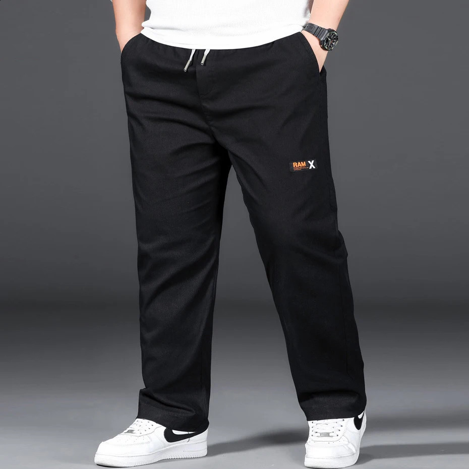 Plus Size 12XL Pants Men Casual Trousers Elastic Waist Straight Male Fashion Grey Black Big 10XL 241104