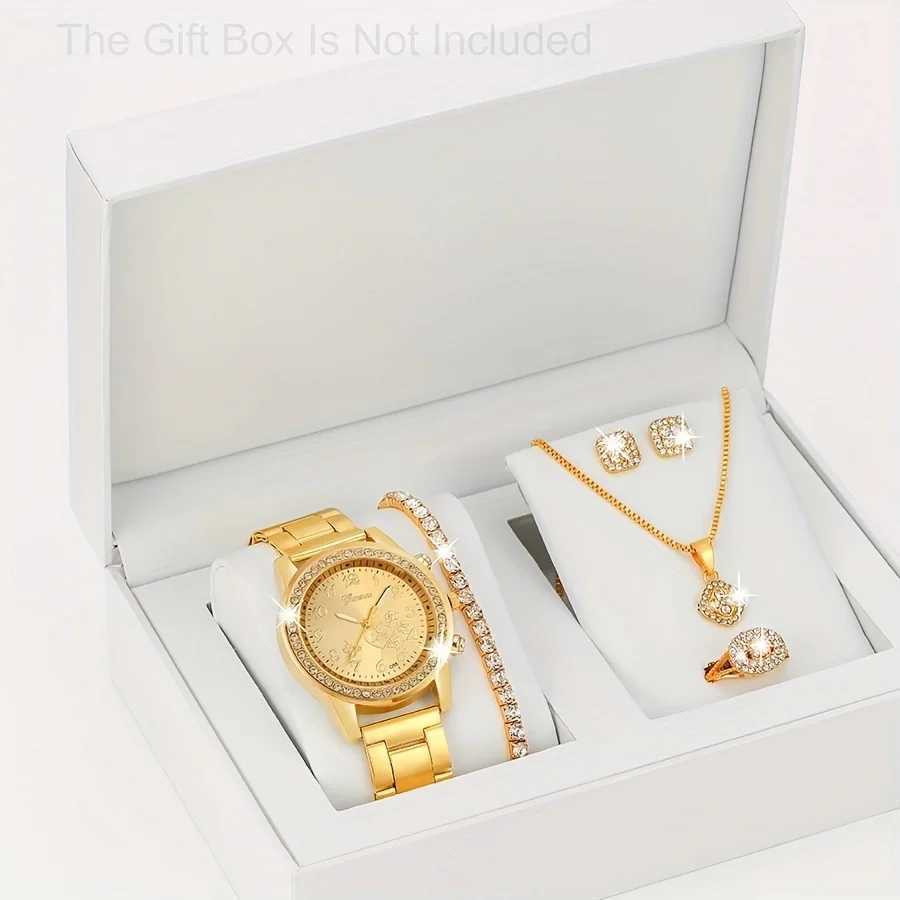 Fashion quartz watch luxury rhinestone simulation party dress watch 5-piece jewelry set a gift for M/Her X241106