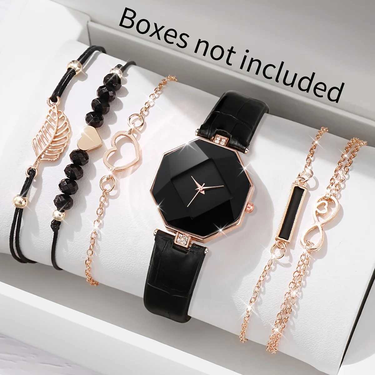 6-piece/set fashionable Wens polygonal watch and bracelet set - casual quartz simulation with durable PU leather strap - perfect gift for M X241106