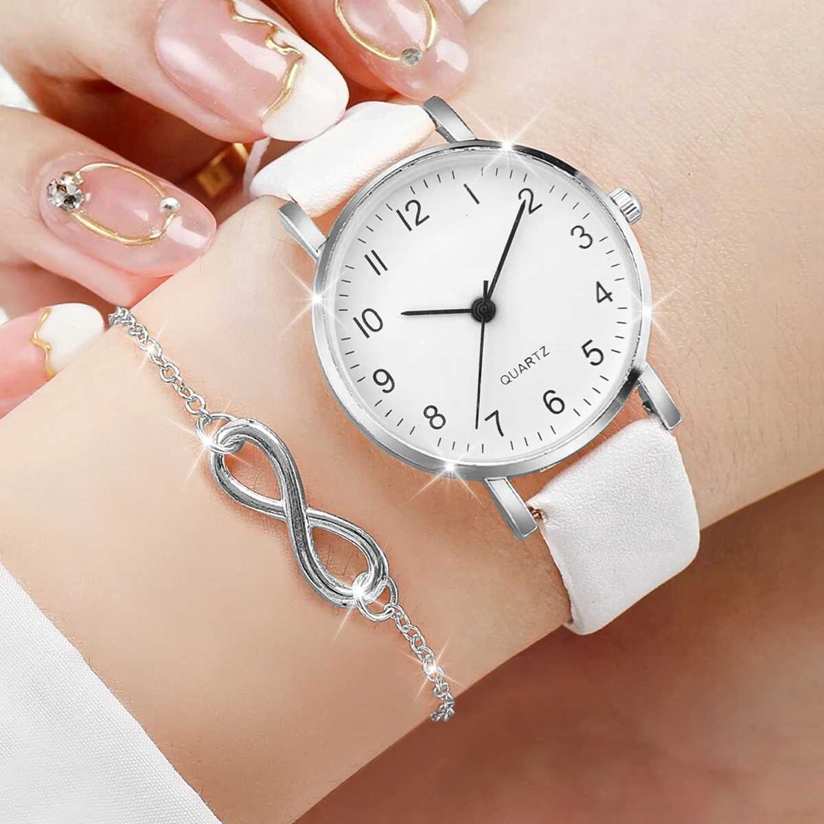 4-piece/set warm fashion leather simple quartz watch suitable for women with bracelet set X241106
