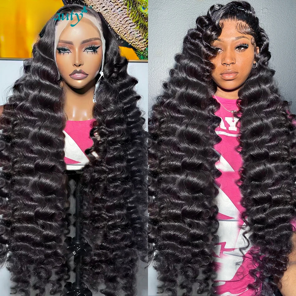 30 Inch Brazilian 13x4 Deep Wave Lace Frontal Wig Human Hair 200% HD Transparent Lace Front Wigs Synthetic Closure Wig for Women