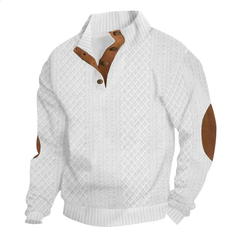 2024 autumn and winter mens outdoor leisure button stand up collar splicing loose color sports sweater trend mens sweater top 241106