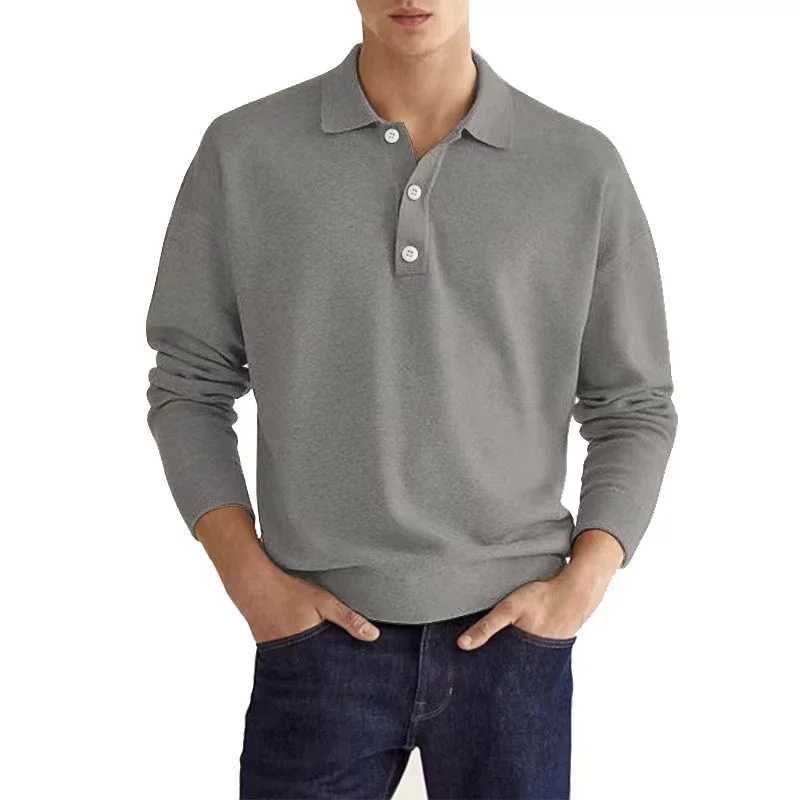 Mens long Sve shirt solid color lapel button office Comter business casual latte fashion sports T-shirt S-3XL W241106