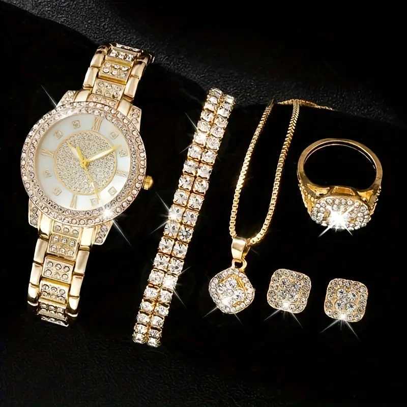6 pieces/set of charming luxury Rhinestone watches with quartz movement - stainless steel analog watch X241106