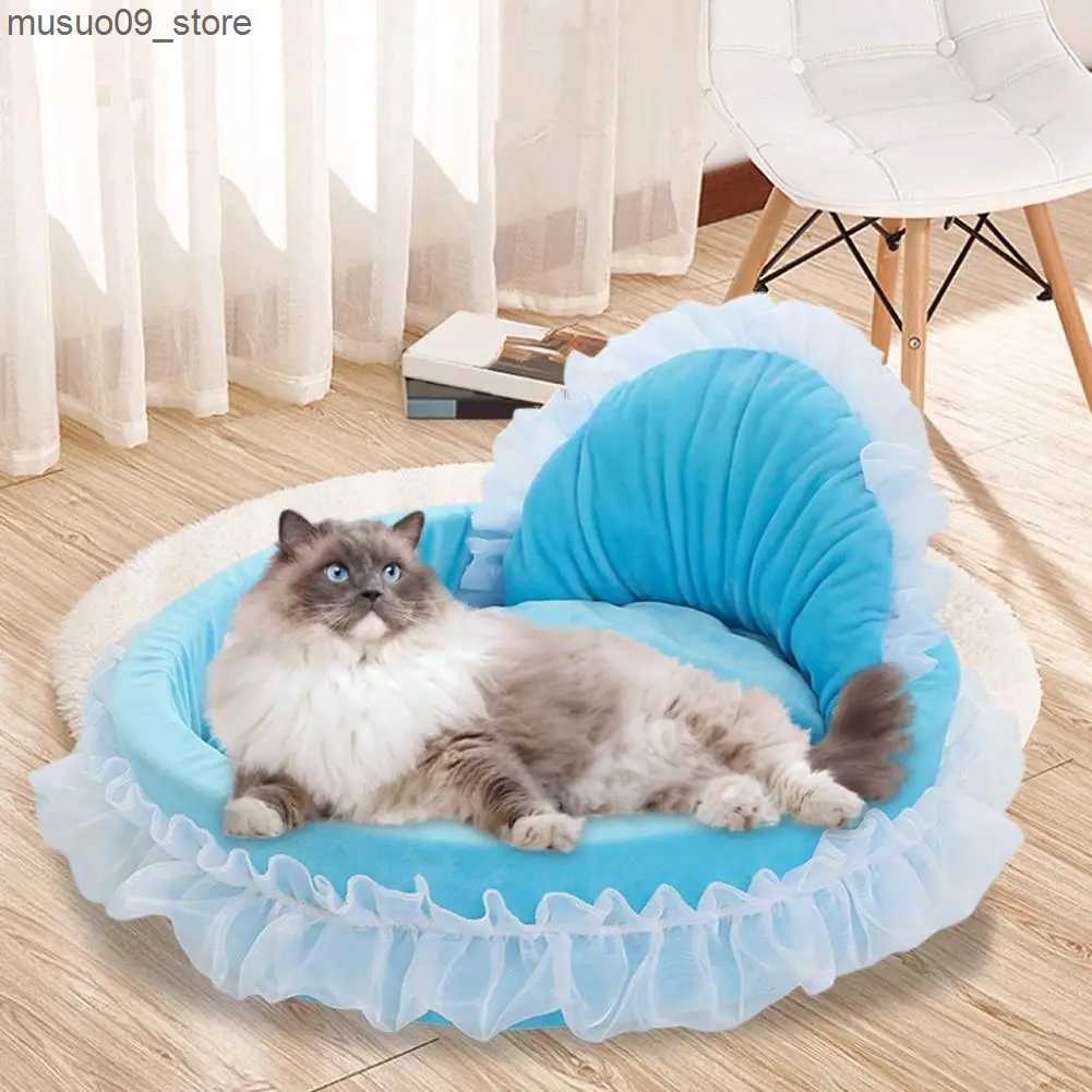 kennels pens Pet Nest Comfortable Soft Lace Edge Princess Style Bow Decoration Plush Pet Dog Cat Bed L240910