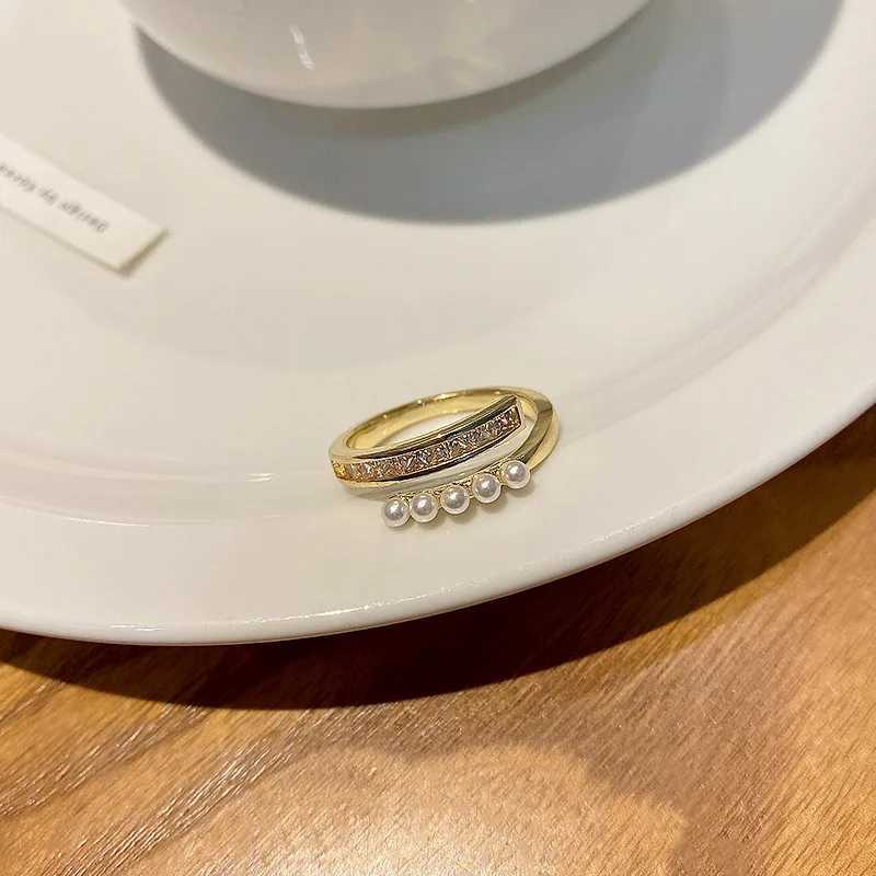 Luxury Pearl Ring Fem Retro Niche Zircon Open Ring Ins Fashion Handmade Jewelry X241106