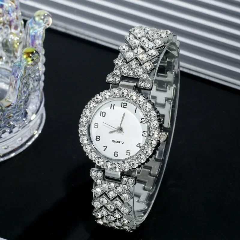 2 pieces/set Rheinstone Winch watches Arabic dial steel strap quartz watch Rheinstone jewelry set frameless Winch watches luxury X241106