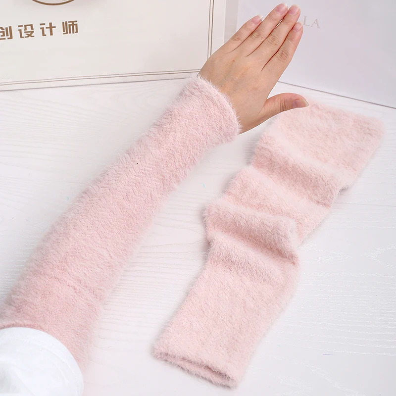 Autumn and Winter Handmade Warm Sleeve Womens Elastic Thick Knitted Fashion Mink Casual Warm Soft Sleeve 241106
